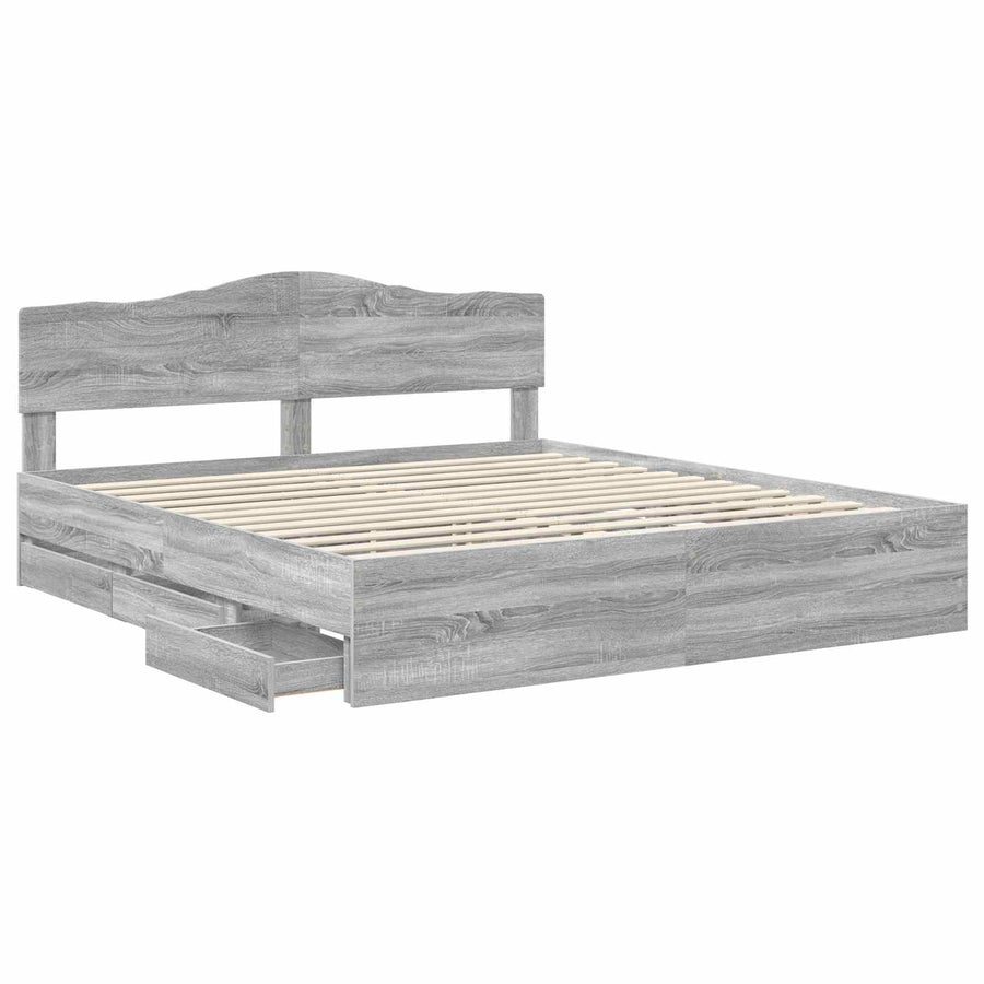 Bedframe met lade Grijs Sonoma 200 x 200 cm Ingenieurshout