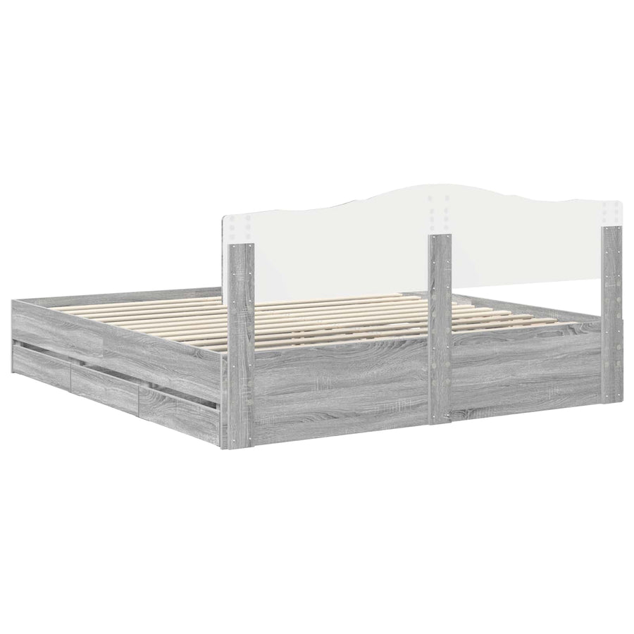 Bedframe met lade Grijs Sonoma 200 x 200 cm Ingenieurshout