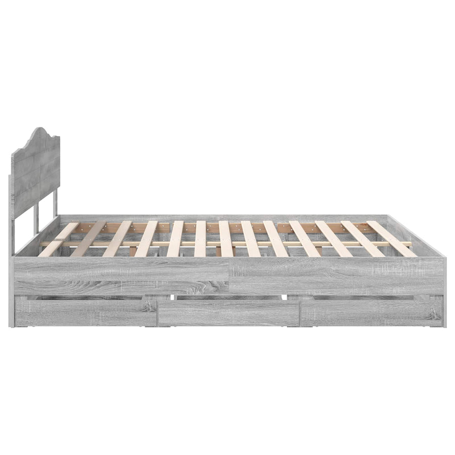 Bedframe met lade Grijs Sonoma 200 x 200 cm Ingenieurshout