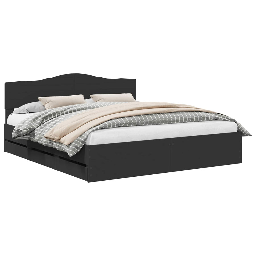 Bedframe met lade met opslag Zwart 180 x 200 cm Ingenieurshout