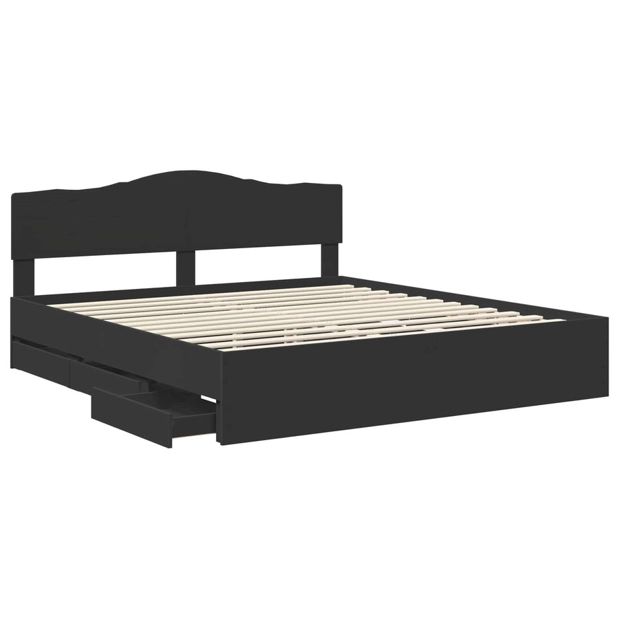 Bedframe met lade met opslag Zwart 180 x 200 cm Ingenieurshout