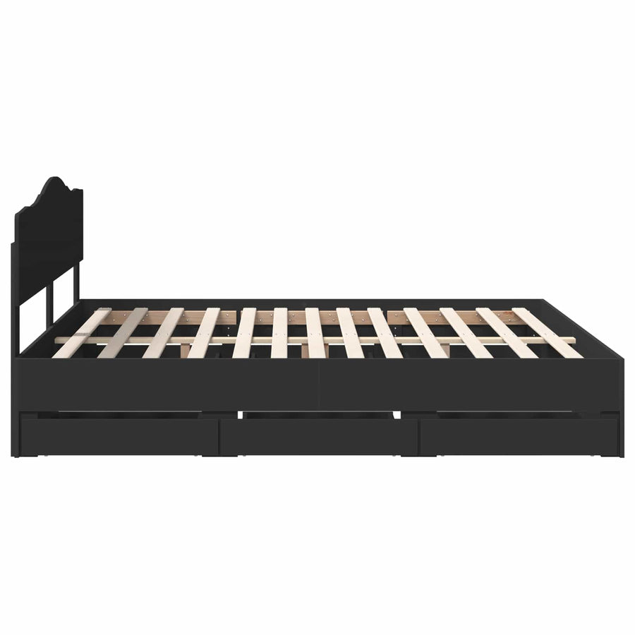 Bedframe met lade met opslag Zwart 180 x 200 cm Ingenieurshout