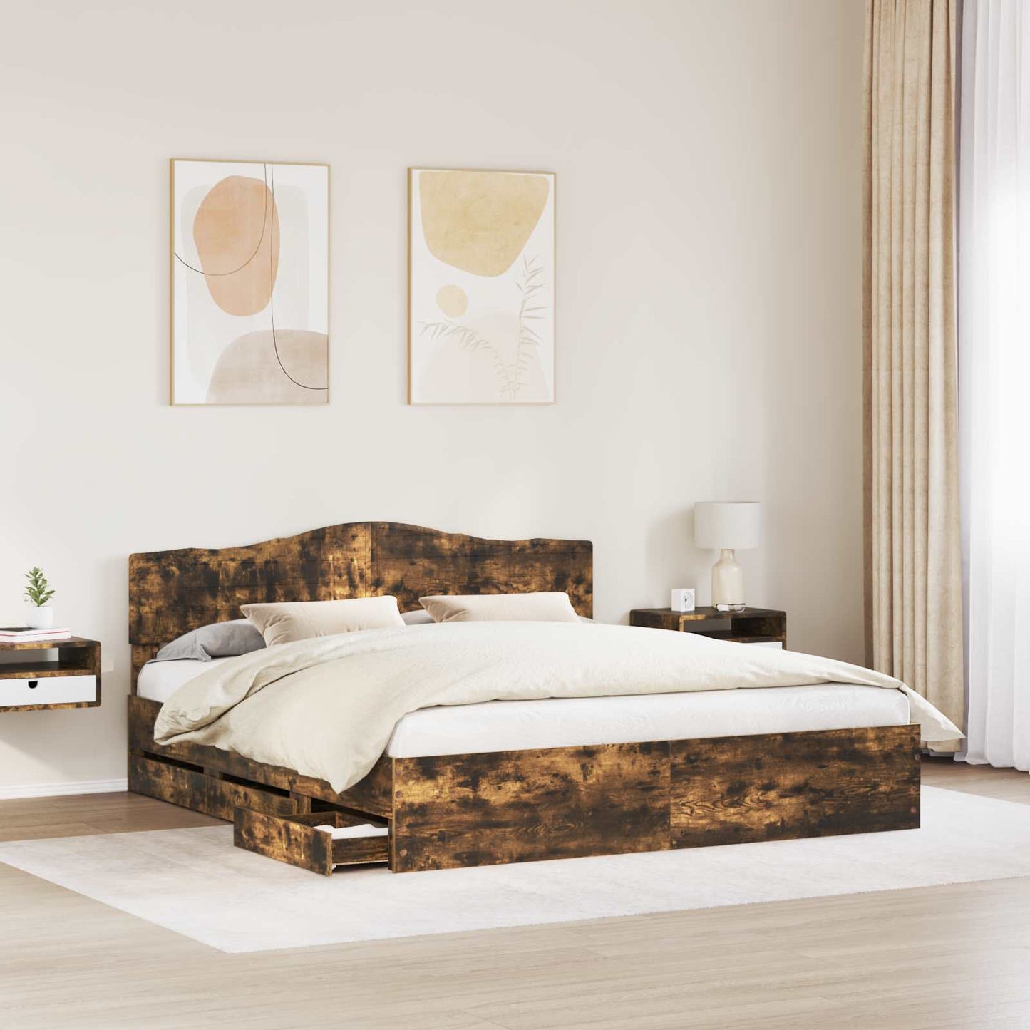 Bedframe met lade Gerookt eiken 180 x 200 cm Ingenieurshout