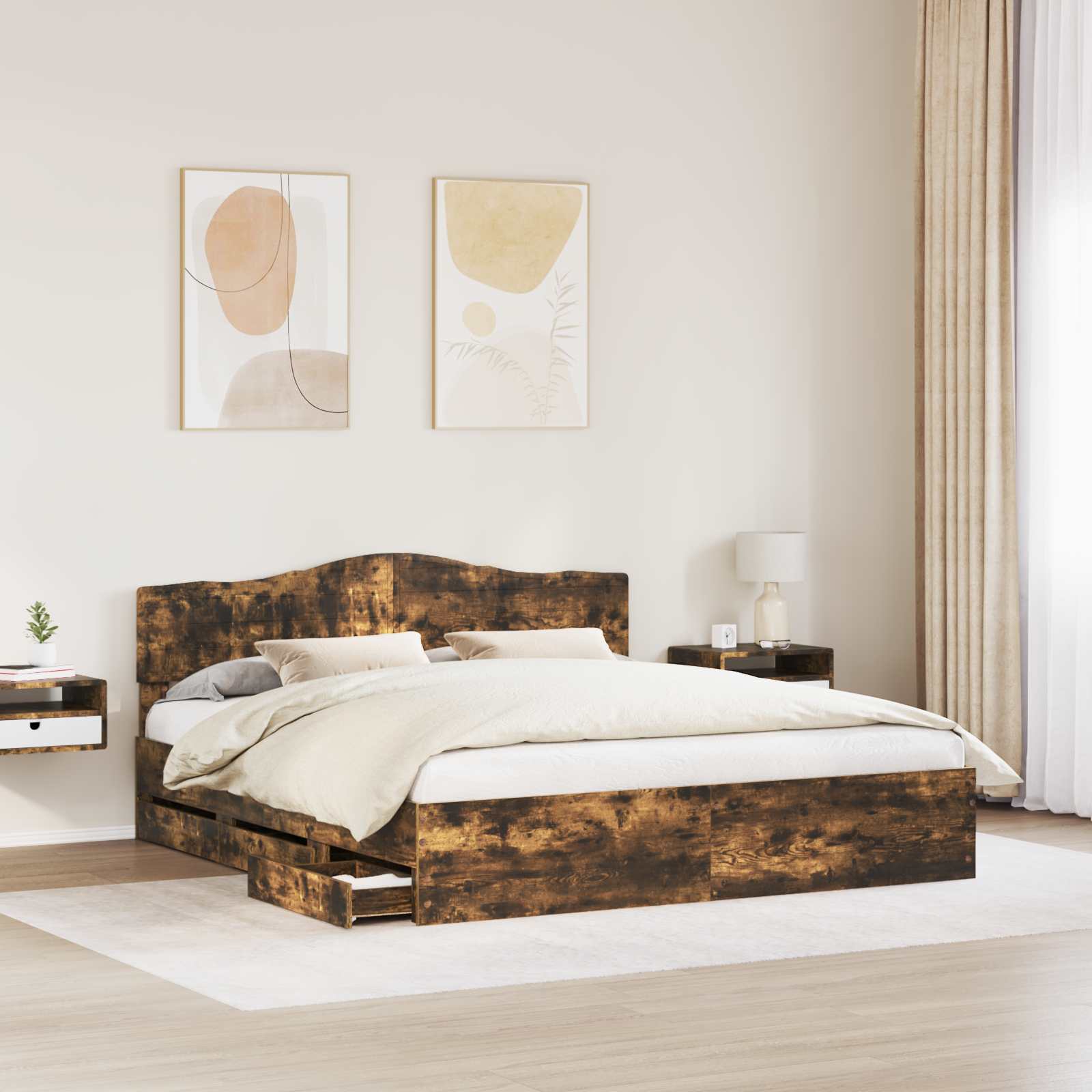 Bedframe met lade Gerookt eiken 180 x 200 cm Ingenieurshout