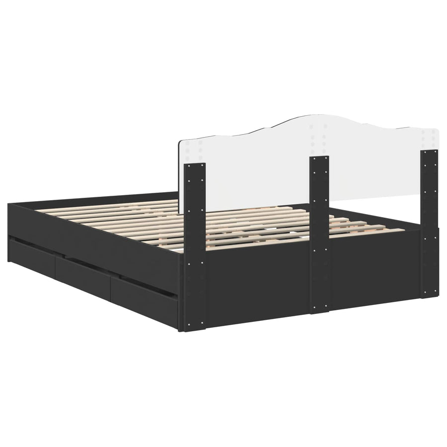 Bedframe met lade met opslag Zwart 160 x 200 cm Ingenieurshout