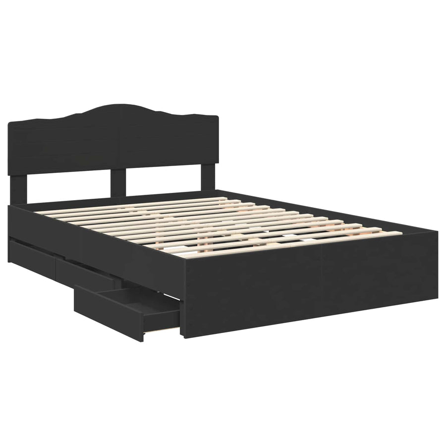 Bedframe met lade met opslag Zwart 150 x 200 cm Ingenieurshout