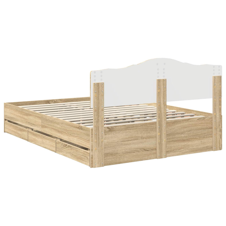 Bedframe met lade Sonoma Eiken 150 x 200 cm Ingenieurshout