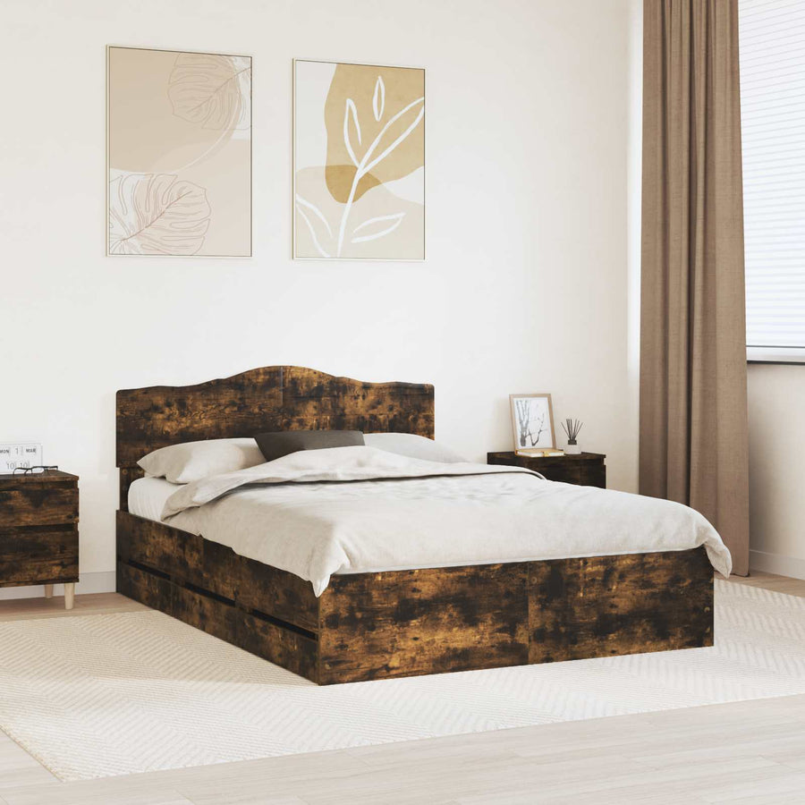 Bedframe met lade Gerookt eiken 150 x 200 cm Ingenieurshout