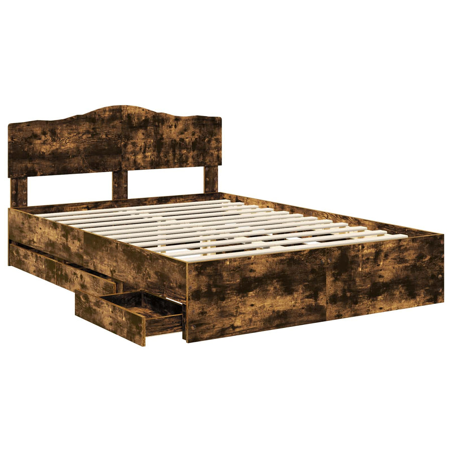 Bedframe met lade Gerookt eiken 150 x 200 cm Ingenieurshout