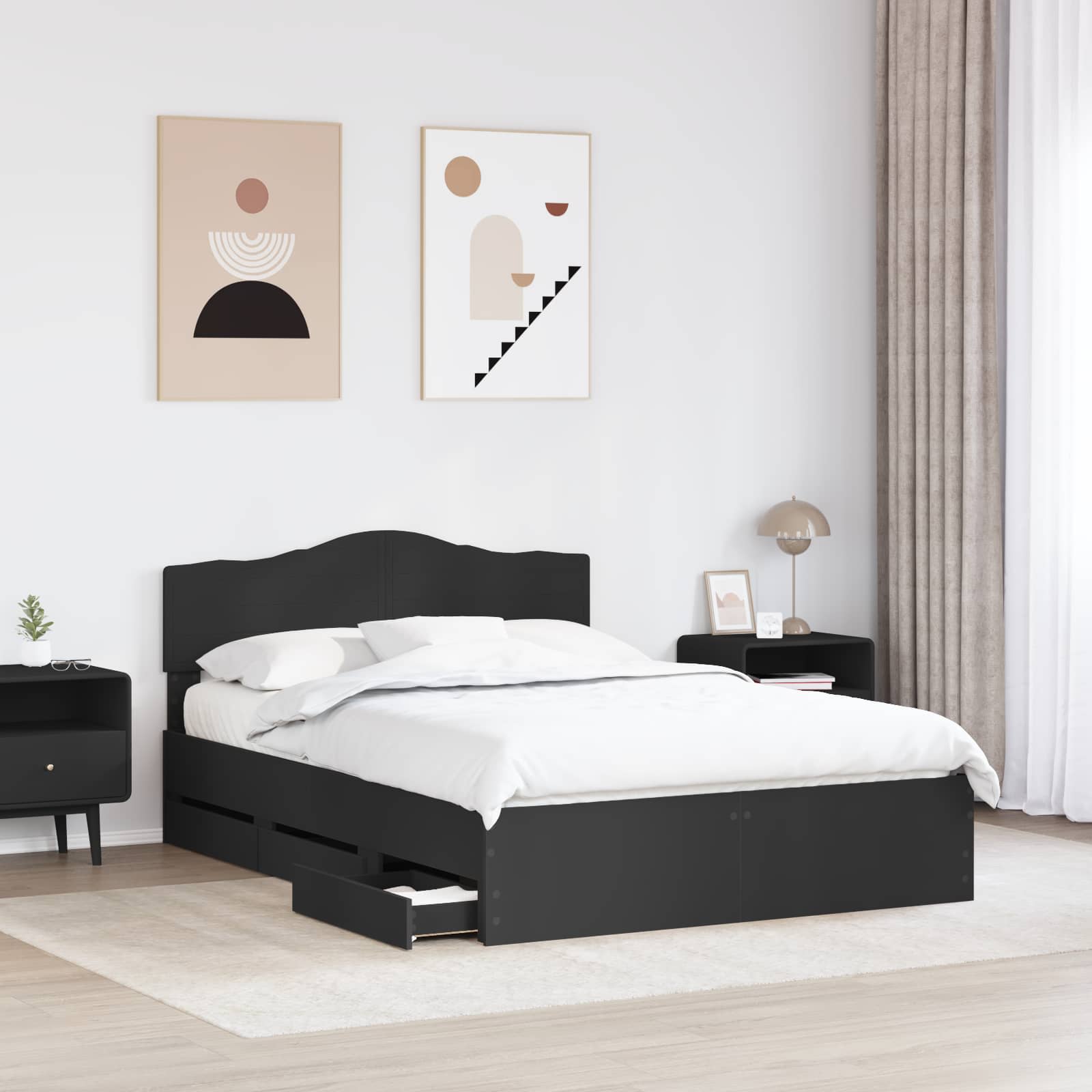 Bedframe met lade met opslag Zwart 140 x 200 cm Ingenieurshout