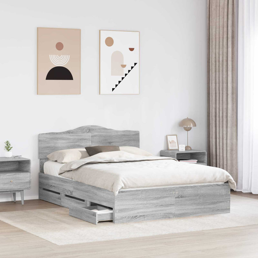 Bedframe met lade Grijs Sonoma 140 x 200 cm Ingenieurshout