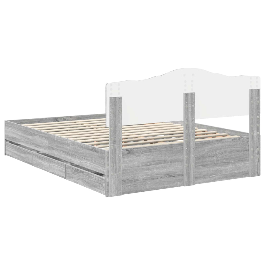 Bedframe met lade Grijs Sonoma 140 x 200 cm Ingenieurshout