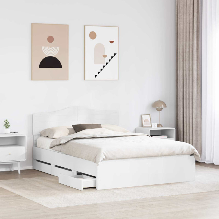 Bedframe met lade met opslag Wit 140 x 190 cm Ingenieurshout