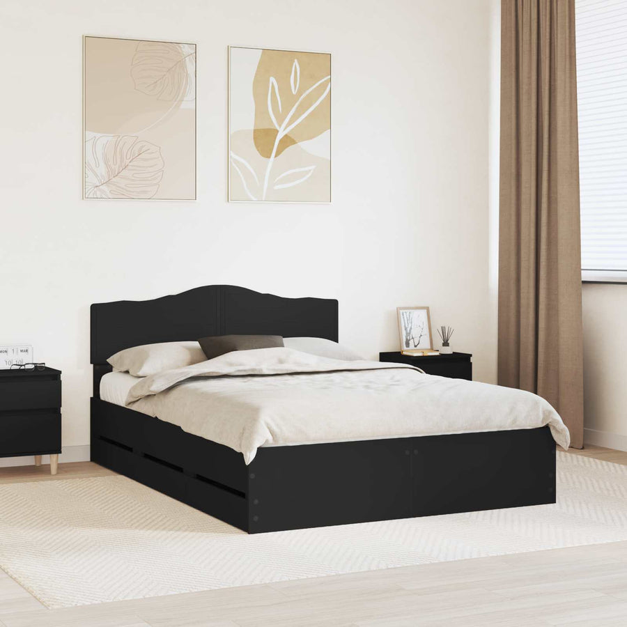 Bedframe met lade met opslag Zwart 140 x 190 cm Ingenieurshout