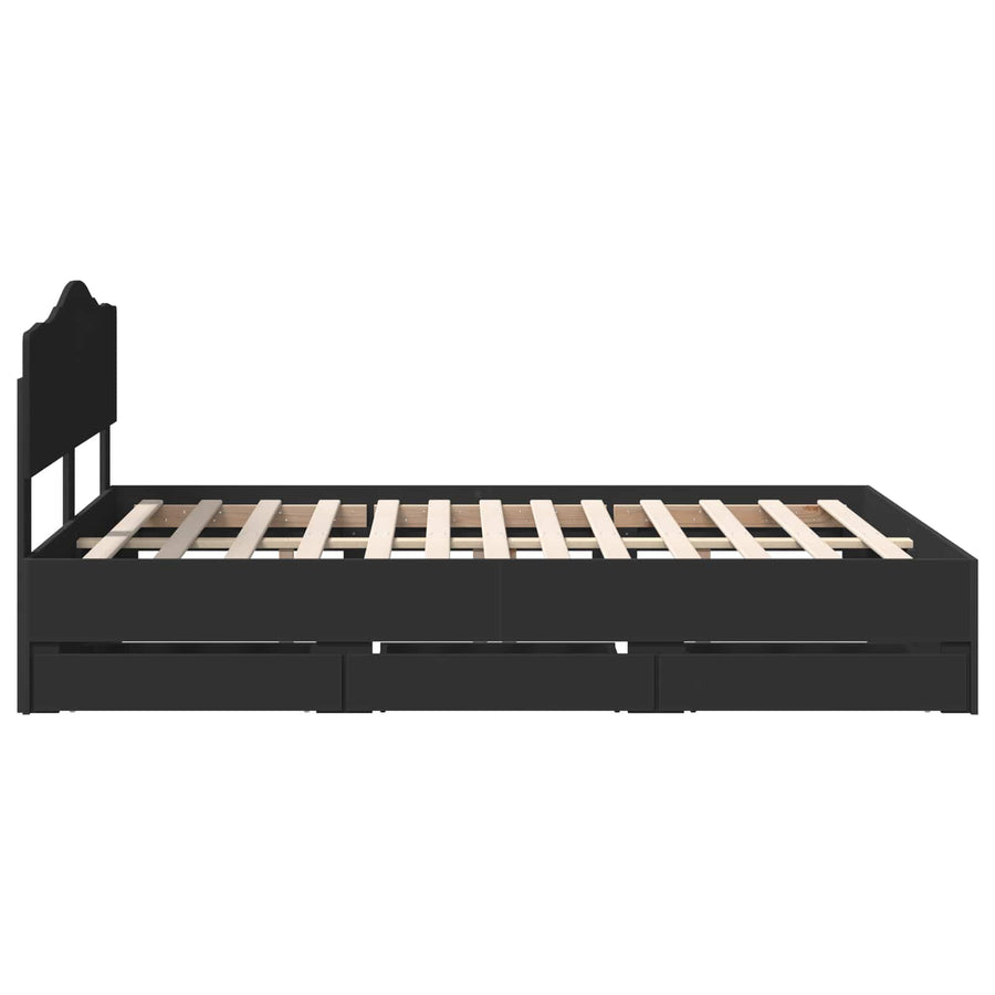 Bedframe met lade met opslag Zwart 140 x 190 cm Ingenieurshout