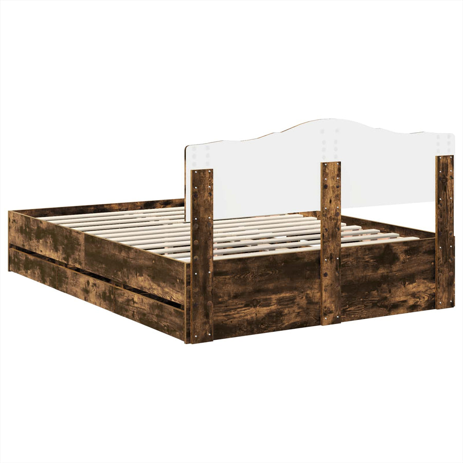 Bedframe met lade Gerookt eiken 140 x 190 cm Ingenieurshout