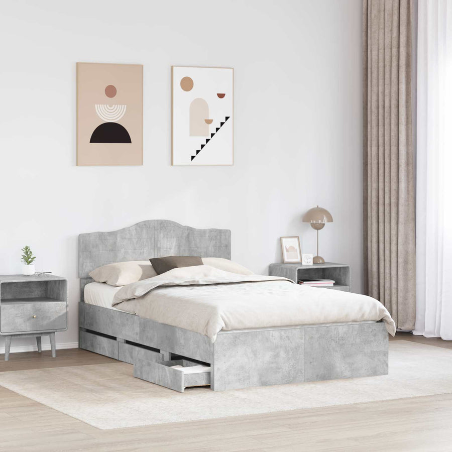 Bedframe met lade Beton Grijs 135 x 190 cm Ingenieurshout