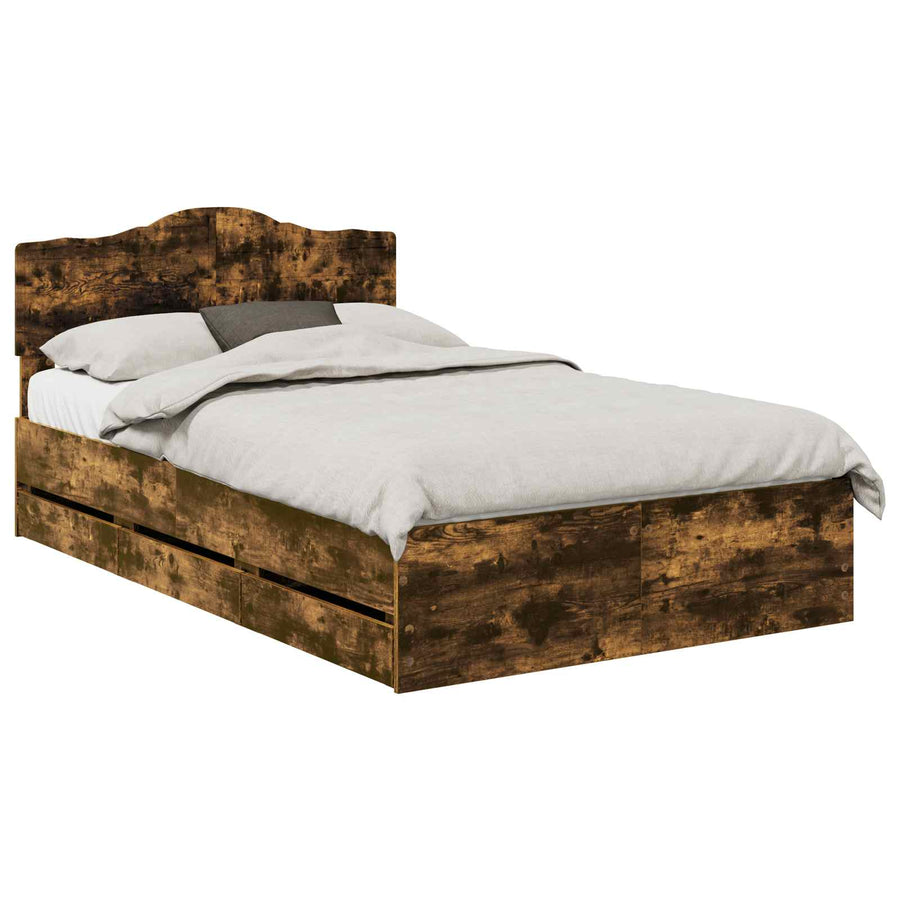 Bedframe met lade Gerookt eiken 135 x 190 cm Ingenieurshout