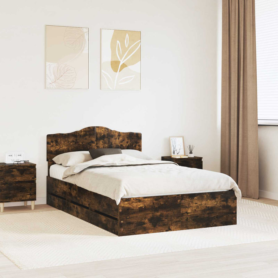 Bedframe met lade Gerookt eiken 120 x 200 cm Ingenieurshout