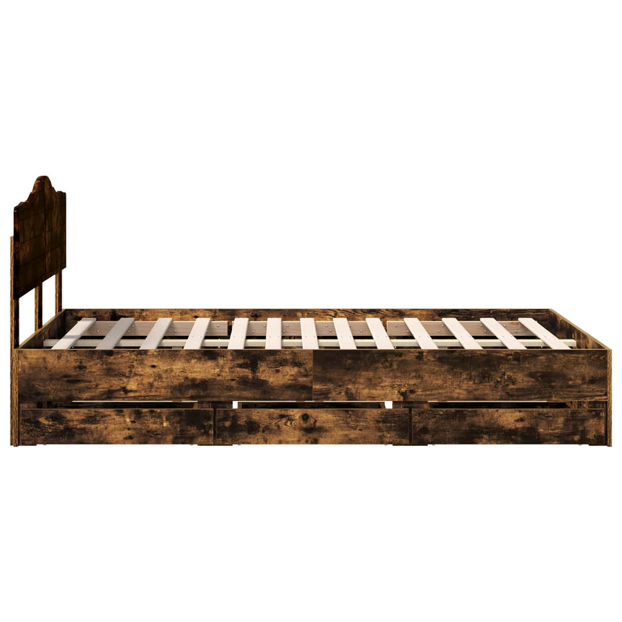 Bedframe met lade Gerookt eiken 120 x 200 cm Ingenieurshout