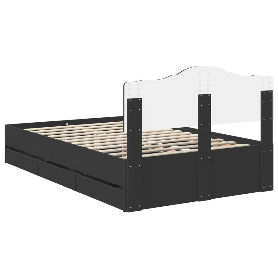 Bedframe met lade met opslag Zwart 120 x 190 cm Ingenieurshout