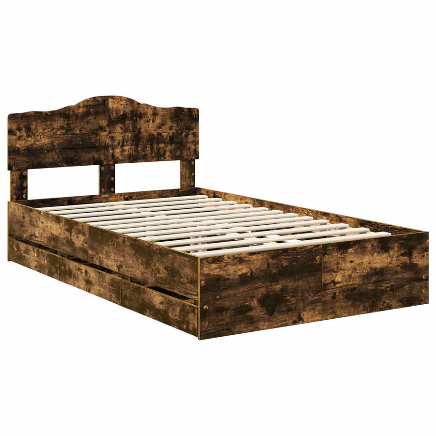 Bedframe met lade Gerookt eiken 120 x 190 cm Ingenieurshout