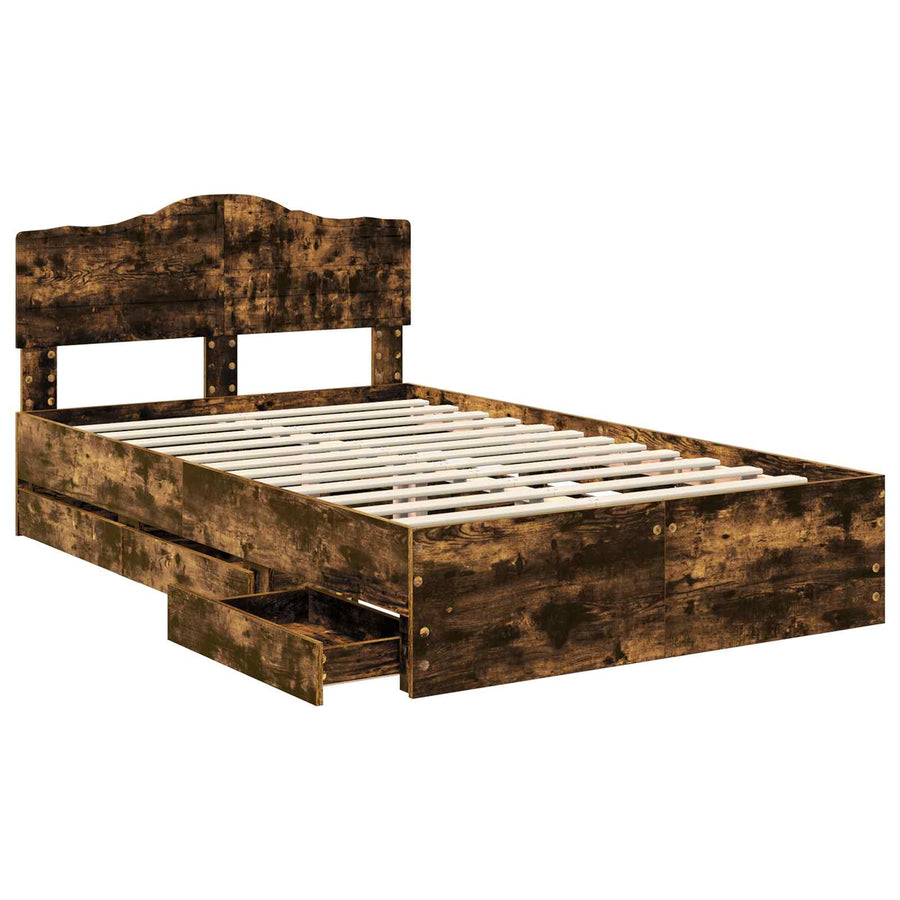 Bedframe met lade Gerookt eiken 120 x 190 cm Ingenieurshout