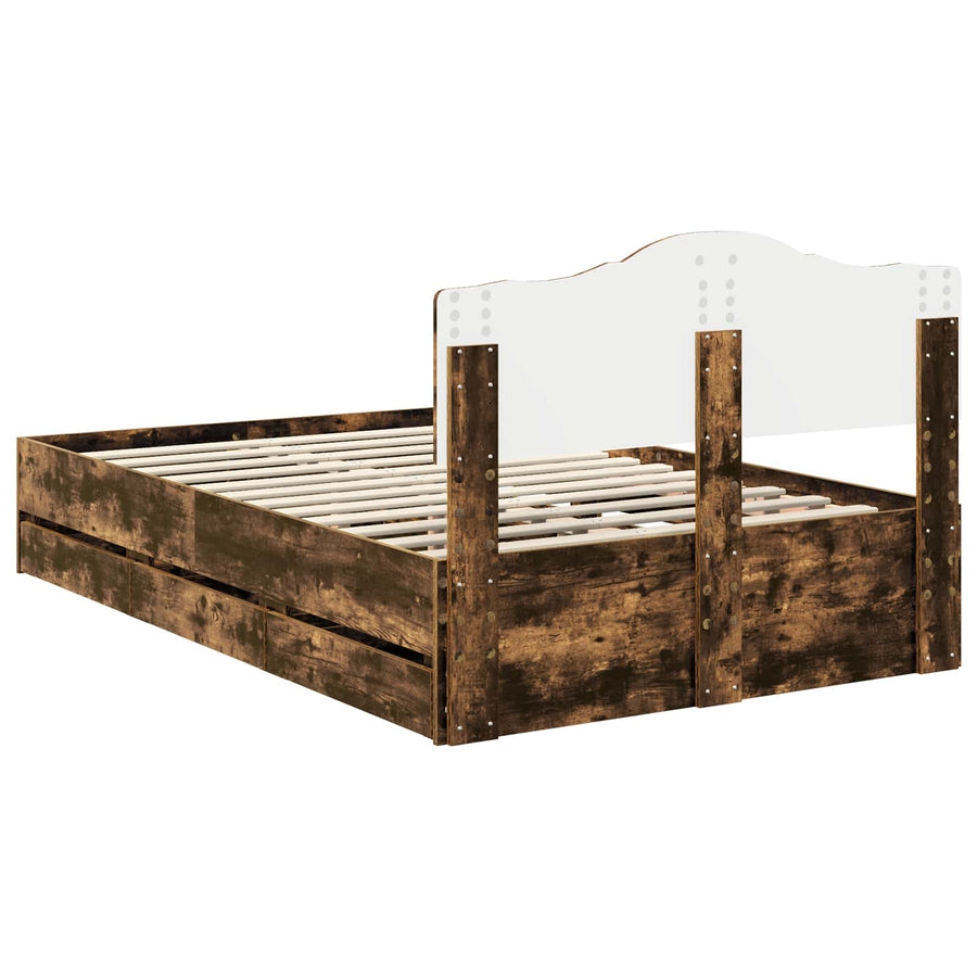 Bedframe met lade Gerookt eiken 120 x 190 cm Ingenieurshout