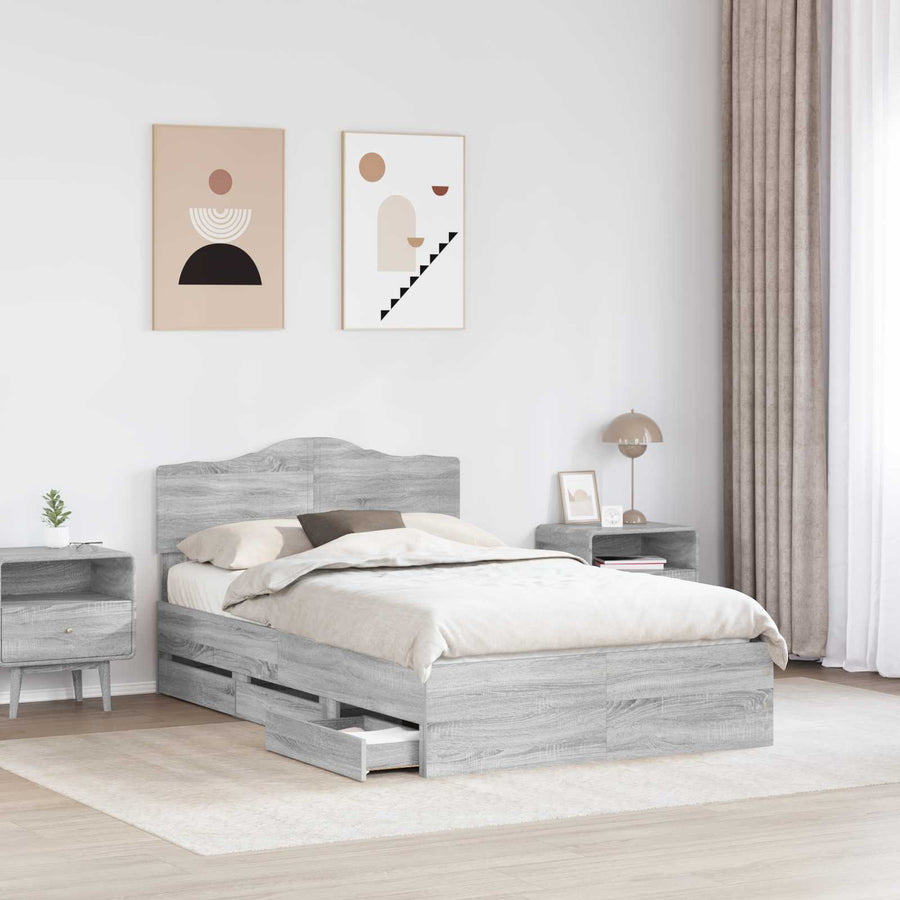 Bedframe met lade Grijs Sonoma 120 x 190 cm Ingenieurshout