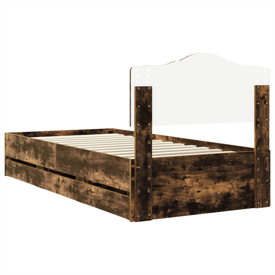 Bedframe met lade Gerookt eiken 100 x 200 cm Ingenieurshout