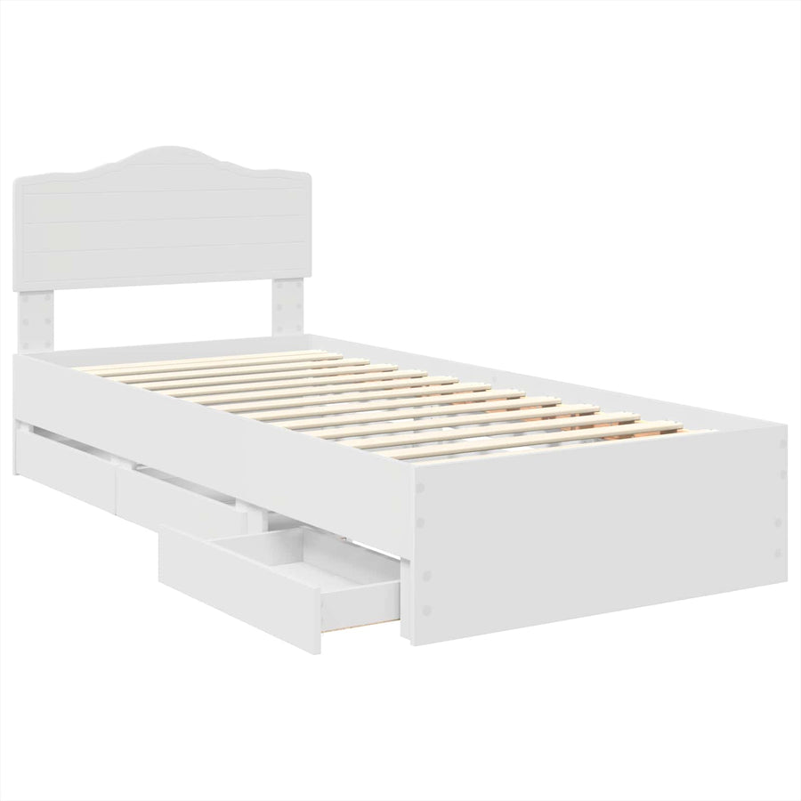 Bedframe met lade met hoofdeinde Wit 90 x 200 cm Ingenieurshout