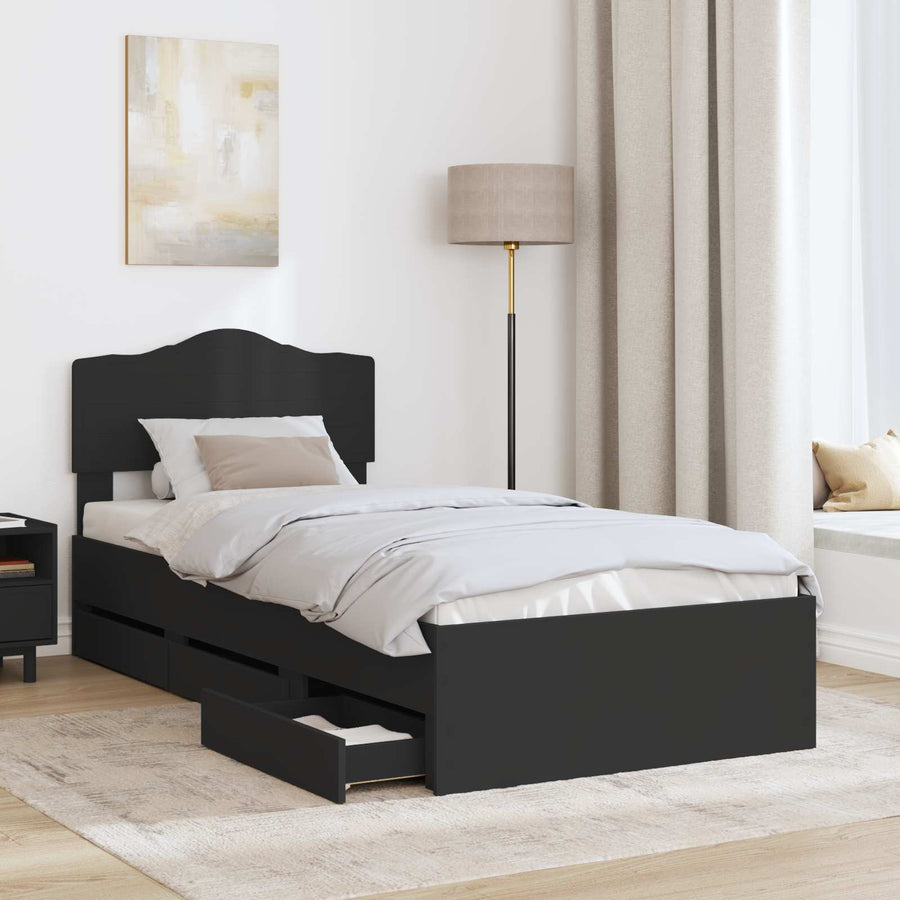 Bedframe met lade met opslag Zwart 90 x 200 cm Ingenieurshout