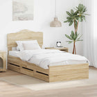 Bedframe 90x200 cm Sonoma eiken ingenieurshout met lade