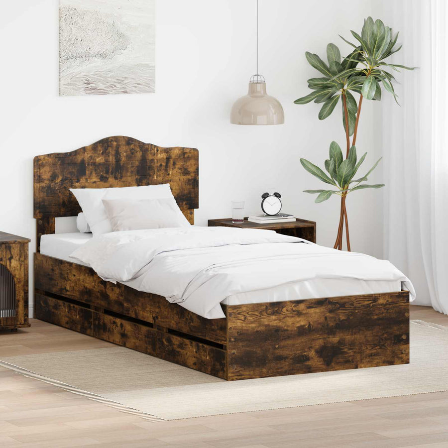 Bedframe met lade Gerookt eiken 90 x 200 cm Ingenieurshout