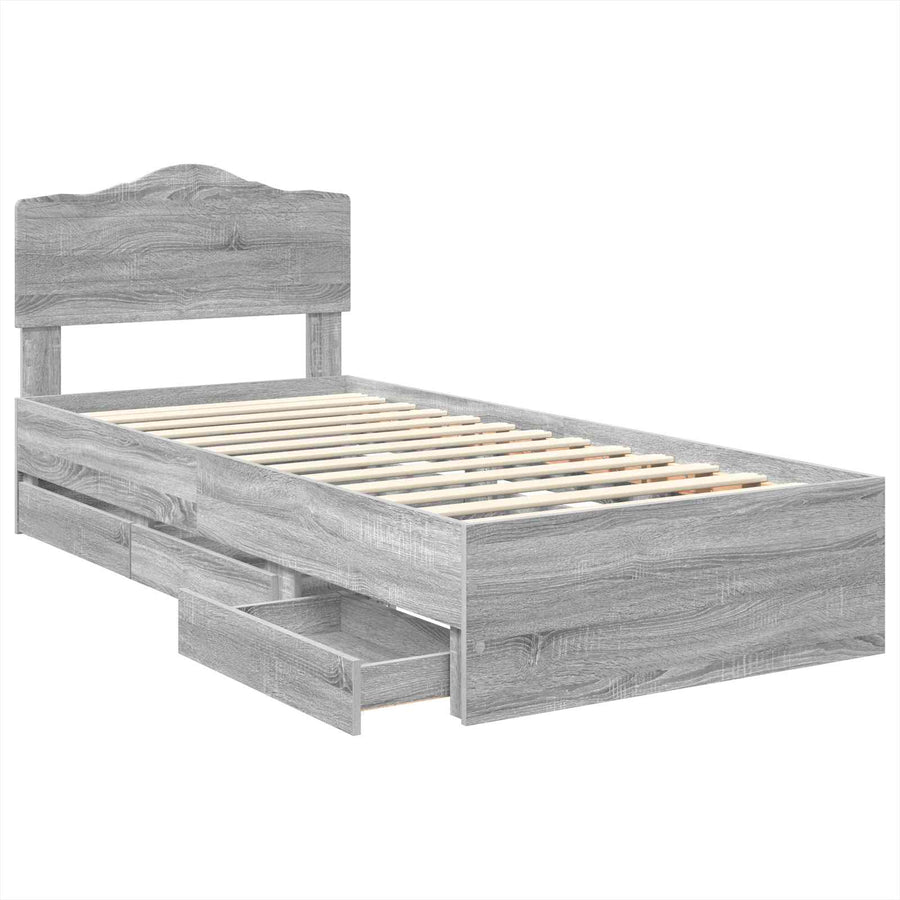 Bedframe met lade Grijs Sonoma 90 x 200 cm Ingenieurshout