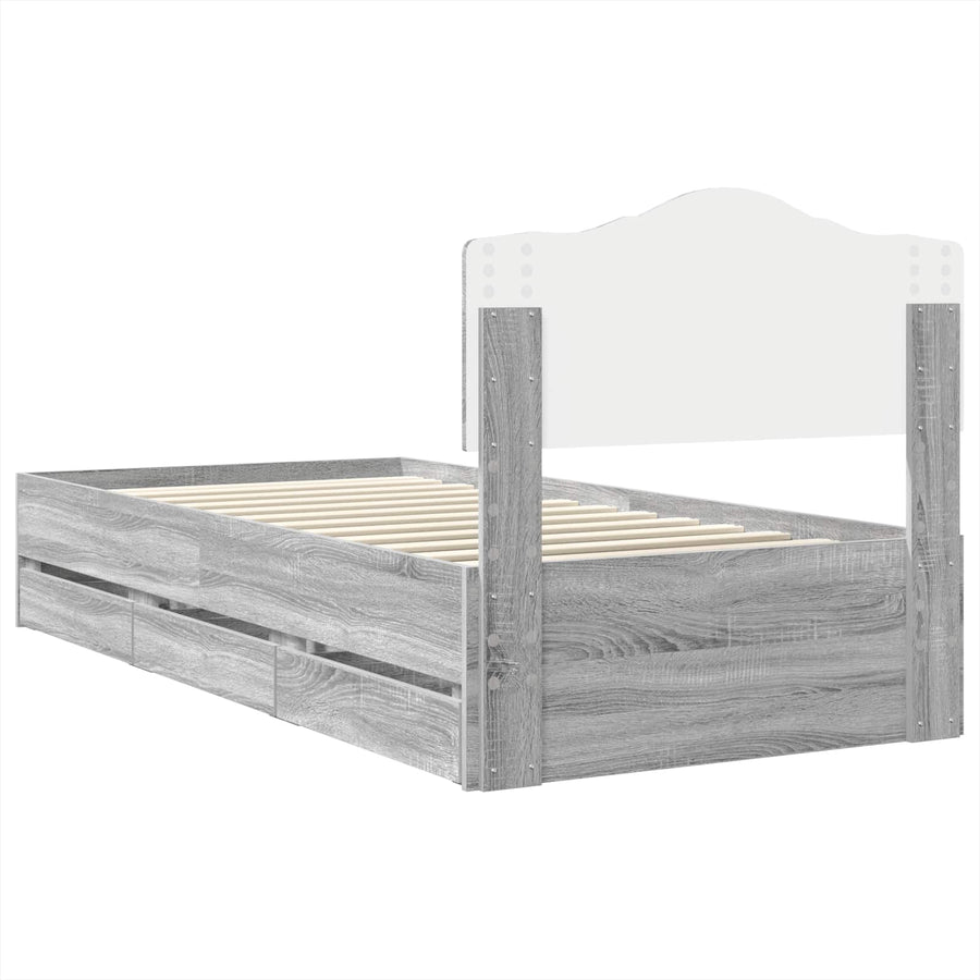 Bedframe met lade Grijs Sonoma 90 x 200 cm Ingenieurshout