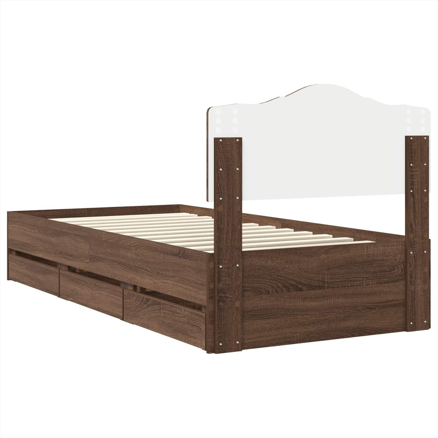 Bedframe met lade Bruin Eiken 90 x 200 cm Ingenieurshout
