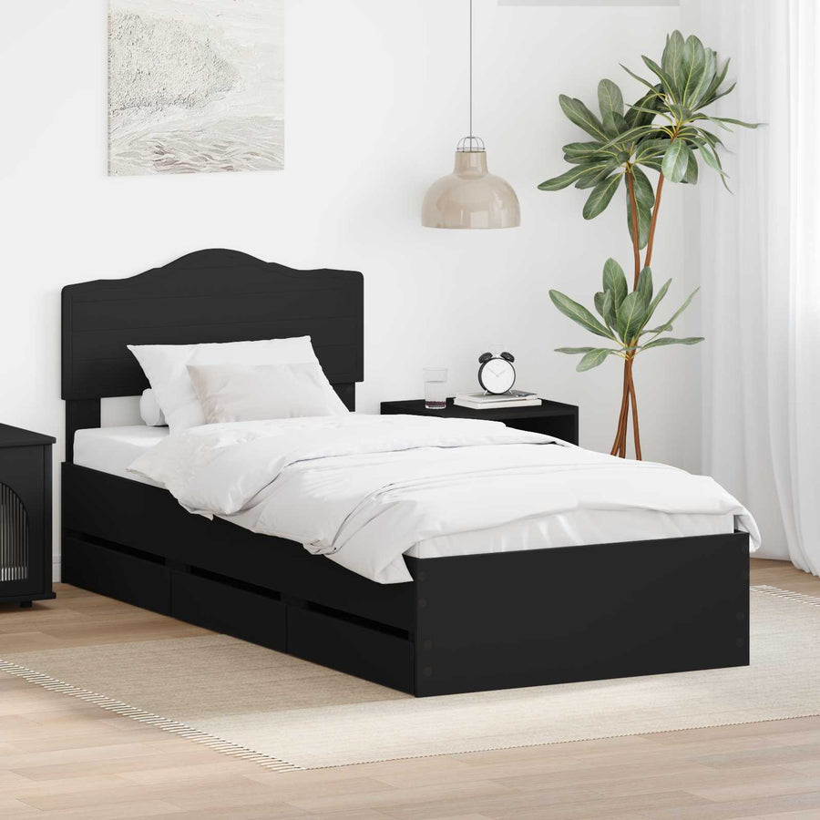 Bedframe met lade met opslag Zwart 90 x 190 cm Ingenieurshout