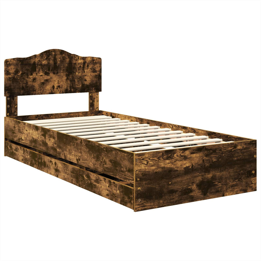 Bedframe met lade Gerookt eiken 90 x 190 cm Ingenieurshout