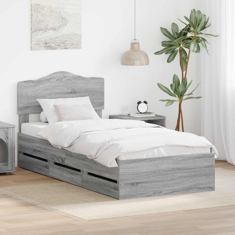 Bedframe met lade Grijs Sonoma 90 x 190 cm Ingenieurshout