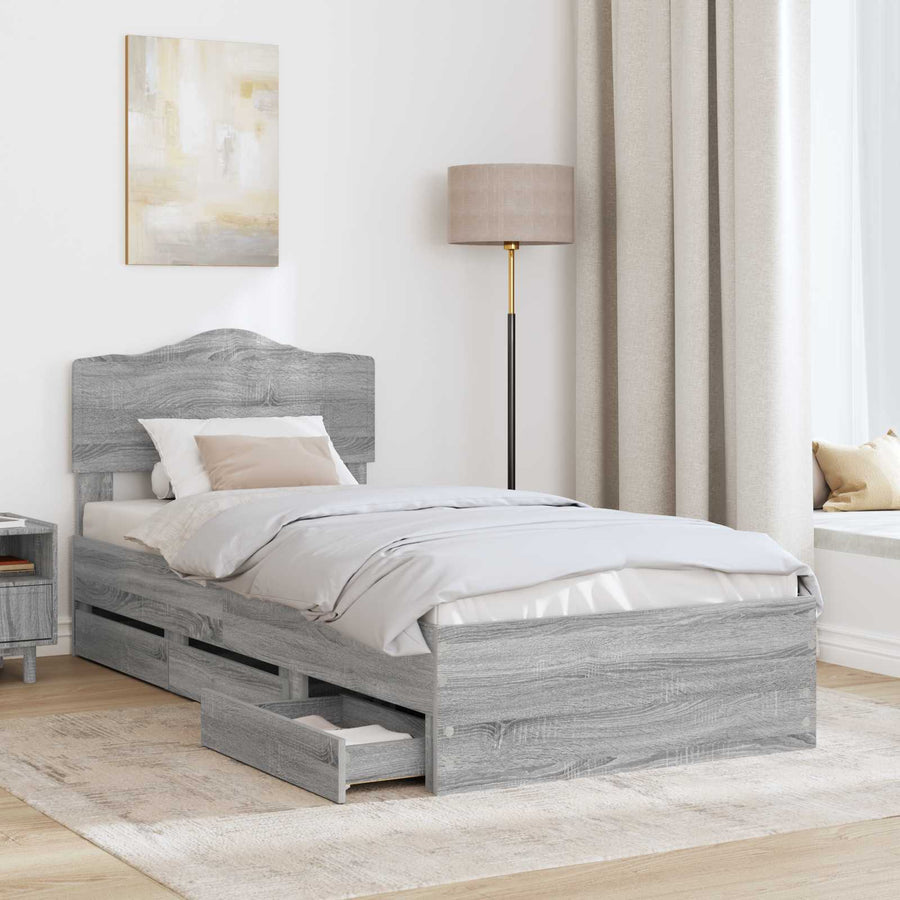 Bedframe met lade Grijs Sonoma 90 x 190 cm Ingenieurshout