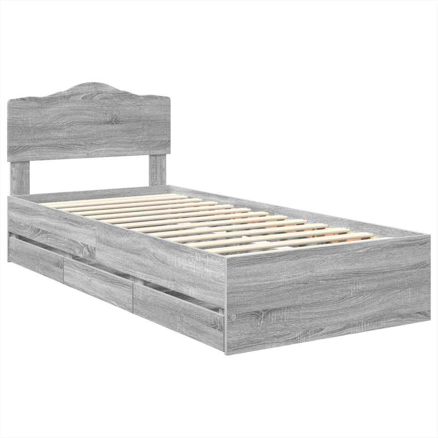 Bedframe met lade Grijs Sonoma 90 x 190 cm Ingenieurshout