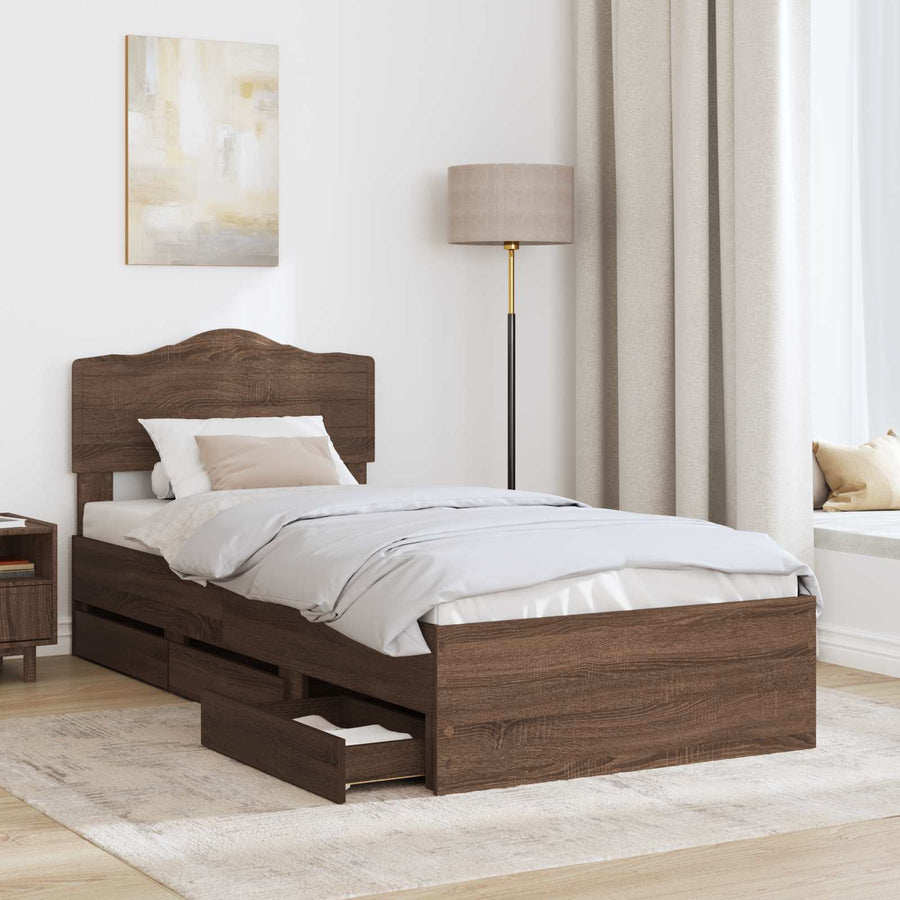 Bedframe met lade Bruin Eiken 90 x 190 cm Ingenieurshout