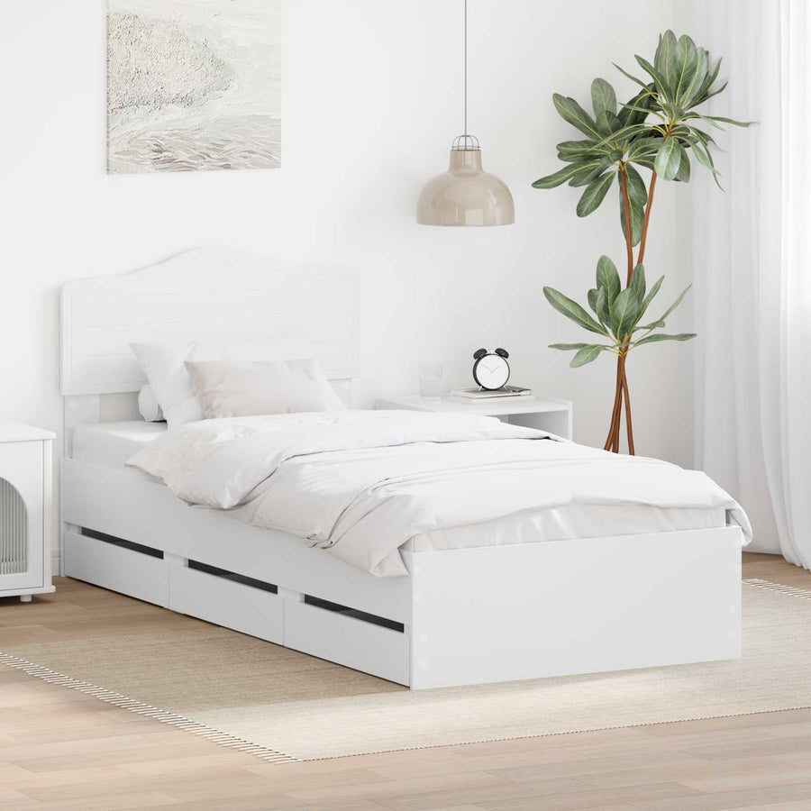 Bedframe met lade met hoofdeinde Wit 75 x 190 cm Ingenieurshout