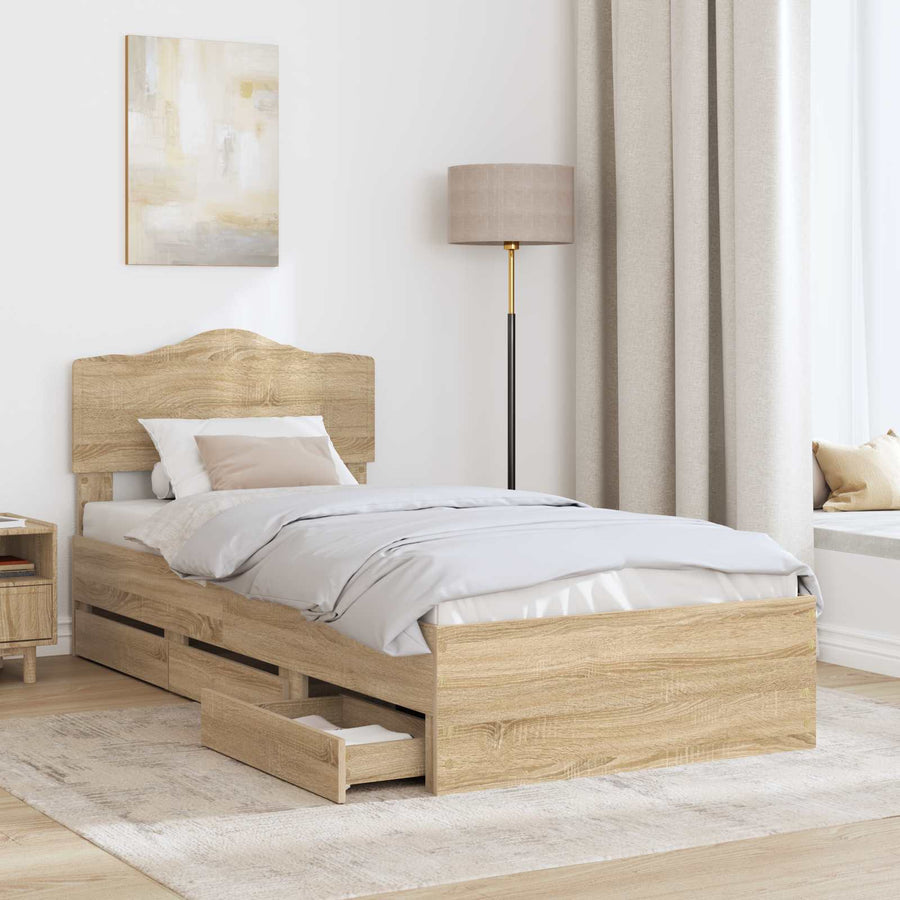 Bedframe met lade Sonoma Eiken 75 x 190 cm Ingenieurshout