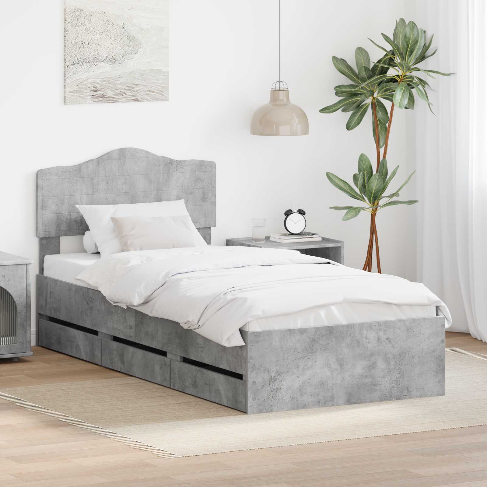 Bedframe met lade Beton Grijs 75 x 190 cm Ingenieurshout