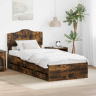 Bedframe met lade gerookt eiken 75x190 cm