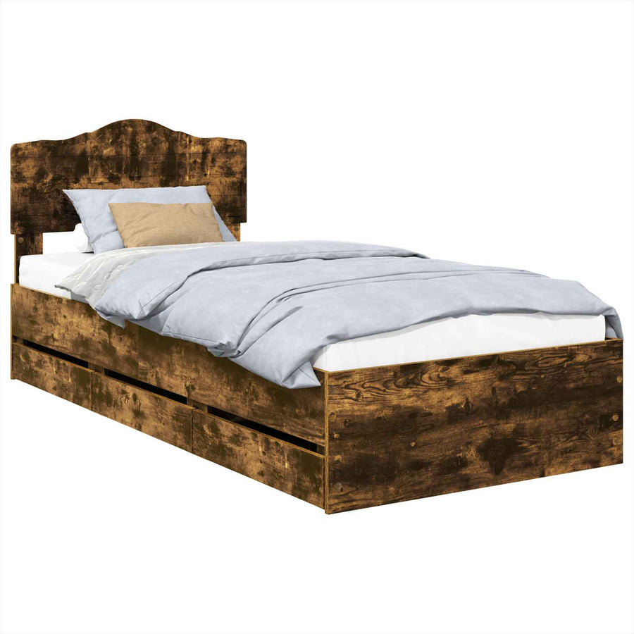 Bedframe met lade Gerookt eiken 75 x 190 cm Ingenieurshout