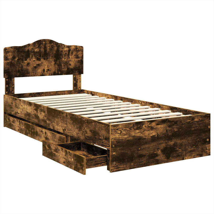 Bedframe met lade Gerookt eiken 75 x 190 cm Ingenieurshout