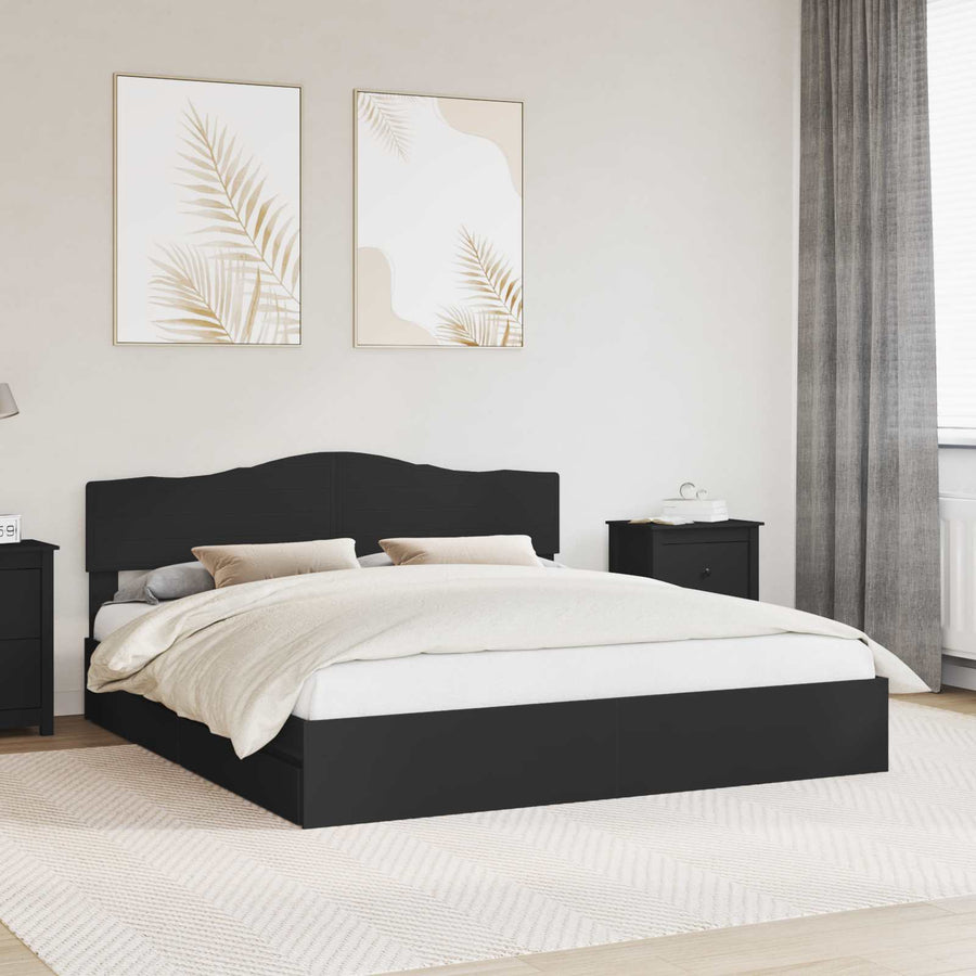 Opslag bed met hoofdeinde Zwart 200 x 200 cm Bewerkt hout
